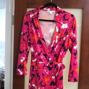 Worn once - pink, orange and white DVF wrap romper